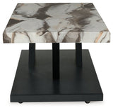 Set of three Ashley Furniture Cendill side tables in natural wood finish, showcasing modern design and sleek surfaces.