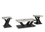 Set of three Ashley Furniture Cendill tables with sleek wooden tops and metal legs, versatile accent pieces for living rooms.