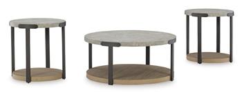 Set of three Darthurst tables by Ashley Furniture, modern wooden side tables with sleek design and natural wood finish.