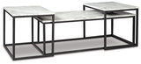 Set of three Donnesta tables by Ashley Furniture with modern wood finishes, displayed together in a stylish living room setting.