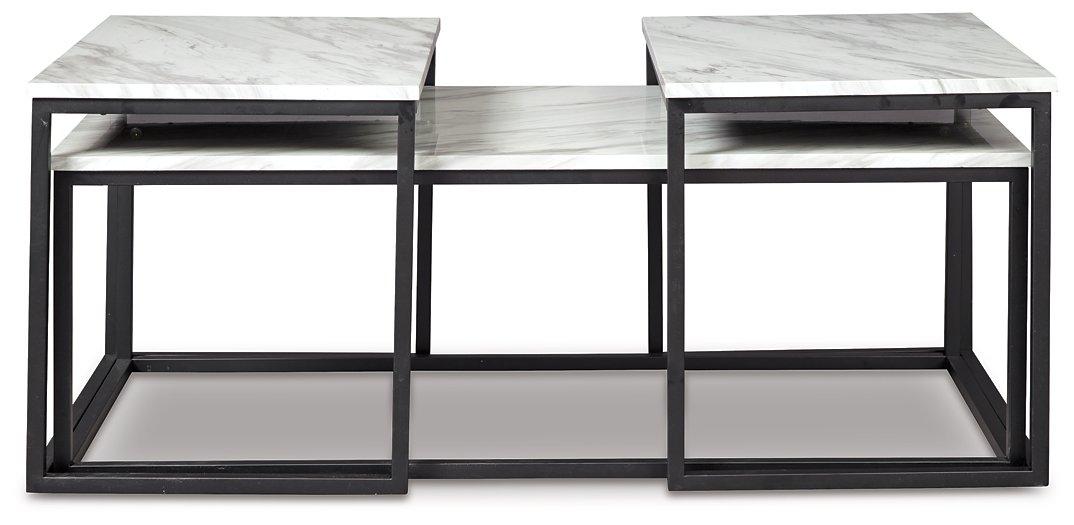 Set of three Donnesta tables by Ashley Furniture, modern coffee tables with sleek wood finish, versatile for living room decor