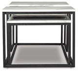 Set of three Ashley Furniture Donnesta tables, modern wooden side tables with sleek design, perfect for living room decor.