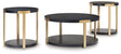 Set of three Shylore tables by Ashley Furniture, angled view showcasing modern wooden design and compact size.