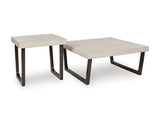 Set of two Westenfort Ashley Furniture 3-pack tables with wood finish and modern design, suited for living room or office decor.