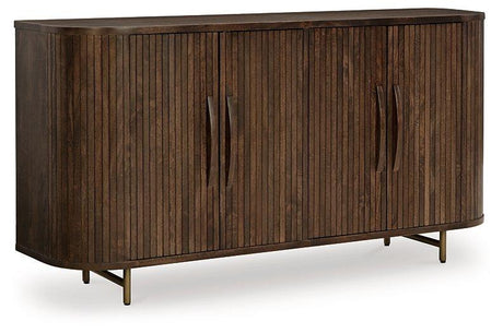 Ashley Furniture Amickly Accent Cabinet with wood finish and storage drawers, stylish and functional for living room decor.