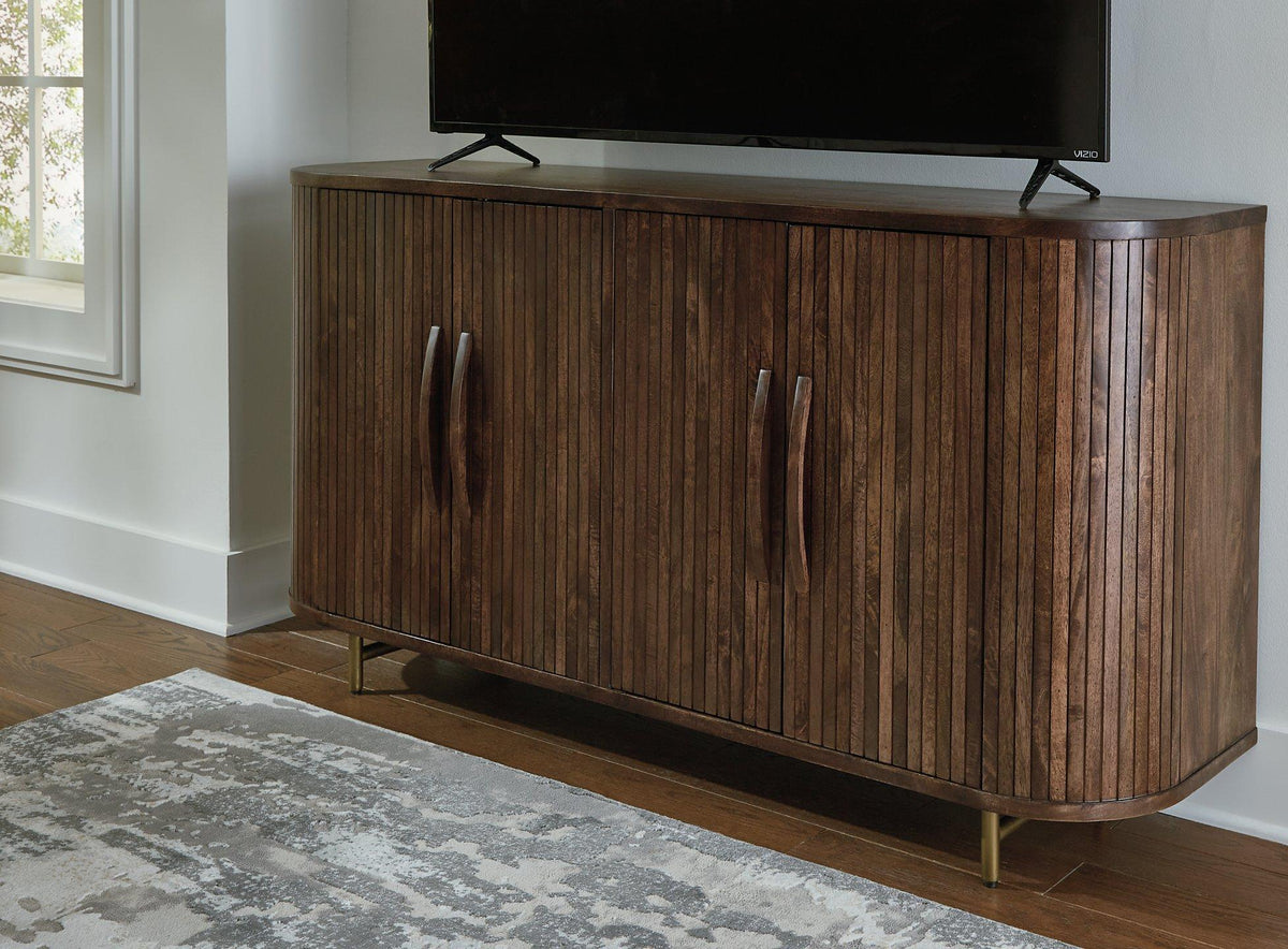 Ashley Furniture Amickly accent cabinet with a sleek wood finish and modern design, ideal for stylish home storage.