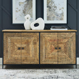 Ashley Furniture Camney Accent Cabinet with wood finish and storage drawers, ideal for stylish home organization.