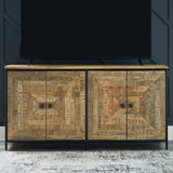 Ashley Furniture Camney Accent Cabinet with wood finish and modern design, featuring storage cabinets and decorative top surface.