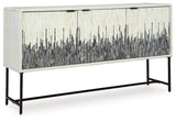 Ashley Furniture Freyton Accent Cabinet with wooden doors and metal handles, featuring a modern design for stylish storage.