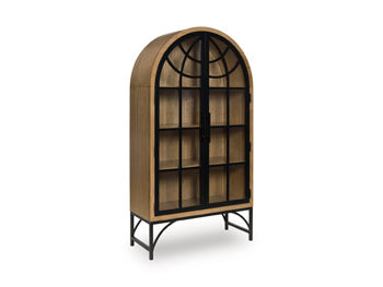 Ashley Furniture Gwenwich Accent Cabinet with closed doors, showcasing its stylish design and dark wood finish.