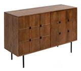 Ashley Furniture Juddins Accent Cabinet with wood finish and gold hardware, featuring two doors and storage shelves.