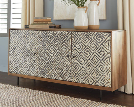 Ashley Furniture Kerrings Accent Cabinet with wood finish and decorative hardware, showcasing its stylish storage design.