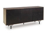 Ashley Furniture Lavinmont Accent Cabinet with closed doors, dark wood finish, and sleek modern design.