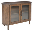 Ashley Furniture Mayridge accent cabinet with wood finish and modern design, featuring storage drawers and decorative hardware.