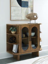 Ashley Furniture Niall Accent Cabinet with wood finish and stylish design, featuring storage drawers and decorative hardware.