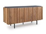Ashley Furniture Quintavious Accent Cabinet with closed doors, dark wood finish, and sleek design, ideal for stylish storage.