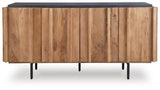 Ashley Furniture Quintavious Accent Cabinet featuring a sleek wood finish and modern design, shown from the front.