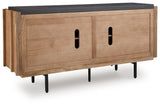 Ashley Furniture Quintavious Accent Cabinet with dark wood finish, showcasing sleek design and storage compartments.
