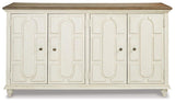 Ashley Furniture Roranville accent cabinet with wood finish, featuring storage drawers and decorative design for living room decor.