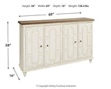 Ashley Furniture Roranville accent cabinet with wood finish, featuring storage drawers and decorative detailing.