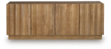 Ashley Furniture Timkins accent cabinet with sleek wood finish, featuring cabinet doors and decorative hardware.