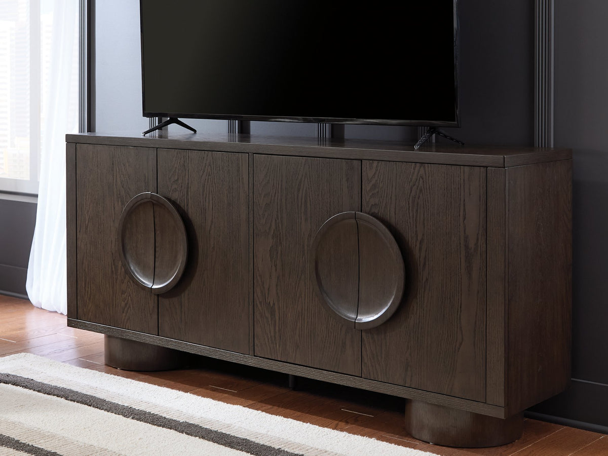 Ashley Furniture Veeda Accent Cabinet with wood finish and modern design, featuring storage drawers and sleek hardware.