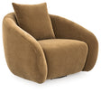 Ashley Furniture Yahya swivel accent chair with plush fabric and modern design, shown from an angled side view.