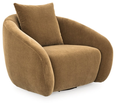 Ashley Furniture Yahya swivel accent chair with plush fabric and modern design, shown from an angled side view.