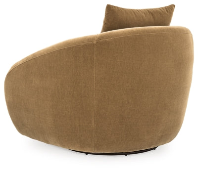 Ashley Furniture Yahya swivel accent chair with plush fabric and modern design, shown from the back angle.