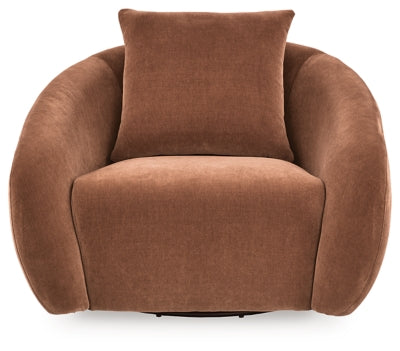 Ashley Furniture Yahya swivel accent chair with plush fabric and modern design, shown in a head-on view.