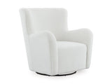 Ashley Furniture Rowenburg swivel glider accent chair with plush upholstery and wooden legs, shown from an angled view.