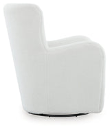 Ashley Furniture Rowenburg swivel glider accent chair shown from the side with plush upholstery and a modern design.