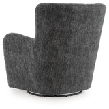 Ashley Furniture Rowenburg swivel glider accent chair with plush fabric and modern design, shown from the back.