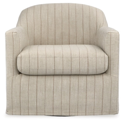 Ashley Furniture Valwick swivel accent chair with a cozy fabric upholstery and modern design, shown in a head-on view.