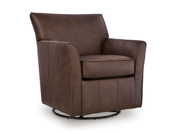 Ashley Furniture Braydunn swivel glider accent chair with plush upholstery and a modern design, shown from an angled view.