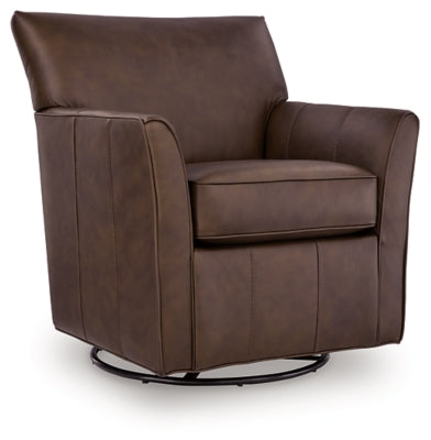 Ashley Furniture Braydunn swivel glider accent chair with plush fabric and a comfortable, modern design, shown from an angled view.