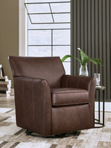 Ashley Furniture Braydunn swivel glider accent chair with plush upholstery and wooden base, designed for comfortable seating.