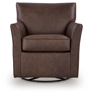 Ashley Furniture Braydunn swivel glider accent chair with plush fabric and comfortable armrests, shown from a head-on view