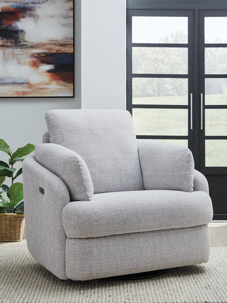 Ashley Furniture Alainmont Next-Gen Nuvella swivel power recliner accent chair with plush cushioning and modern design.