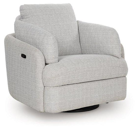 Ashley Furniture Alainmont Next-Gen Nuvella swivel power recliner accent chair with cushioned seat and modern design.