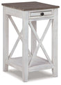 Ashley Furniture Adalane Accent Table with wooden finish, featuring a sleek round tabletop and modern design for living room decor.