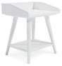 Ashley Furniture Blariden accent table with a wooden top and metal legs, ideal for living room or bedroom decor.