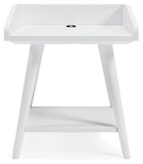 Ashley Furniture Blariden accent table with a sleek wooden surface and modern design, perfect for living room decor.