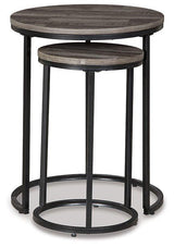 Pair of Ashley Furniture Briarsboro accent tables with wooden tops and metal bases, ideal for living room or entryway decor.