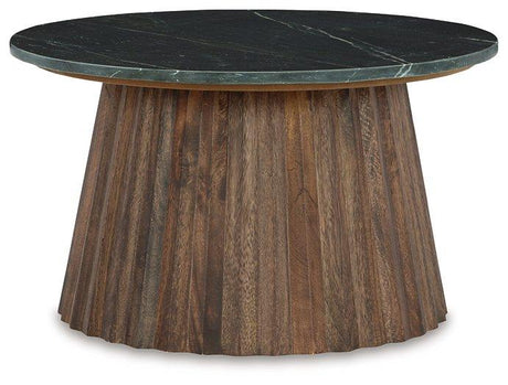 Ashley Furniture Ceilby Accent Coffee Table with a modern design and wooden finish, ideal for living room decor.