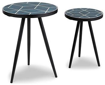 Set of two Ashley Furniture Clairbelle Accent Tables with wooden tops and metal legs, ideal for living room decor.