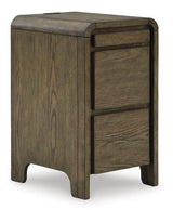 Ashley Furniture Jensworth accent table with a wooden finish and sleek design, perfect for living room or bedside decor.
