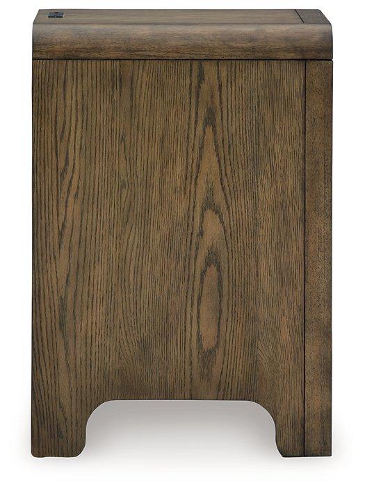 Ashley Furniture Jensworth Accent Table with wooden finish and sleek design, ideal for living room decor.