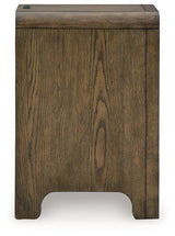Ashley Furniture Jensworth Accent Table with wooden finish and sleek design, ideal for living room decor.