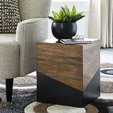 Ashley Furniture Trailbend Accent Table with a round wooden top and metal legs, ideal for living room or bedroom decor.